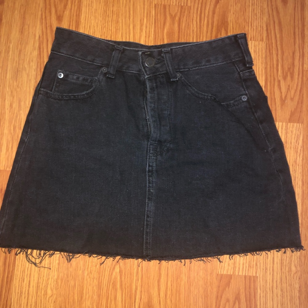 Black denim mini skirt